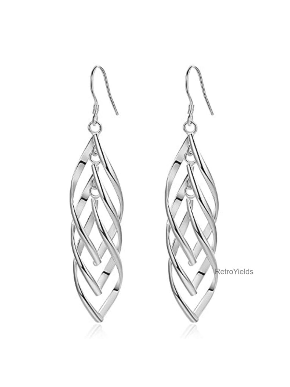 Sterling Silver Plated Dangle Earrings Linear Drop Statement Jewelry